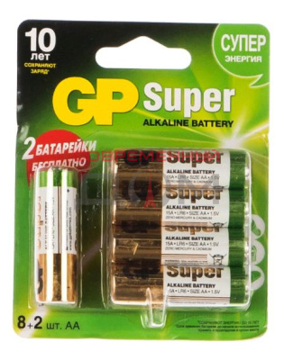 Батарейка GP SUPER 8+2 шт AA 15A блистер